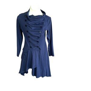 Redwood Court Blue Avant Garde Asymmetrical Button Lagenlook Jacket Size Small